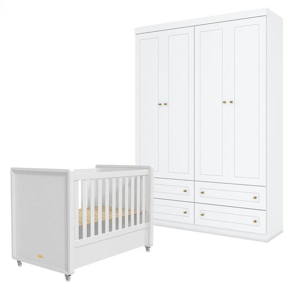 Berço Tutto New E Guarda Roupa 4 Portas Americano Branco Fosco - Matic - 1