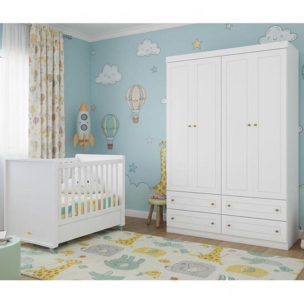 Berço Tutto New E Guarda Roupa 4 Portas Americano Branco Fosco - Matic - 7