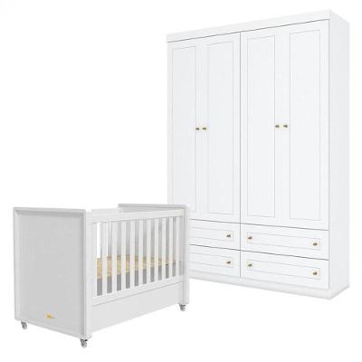 Berço Tutto New E Guarda Roupa 4 Portas Americano Branco Fosco - Matic