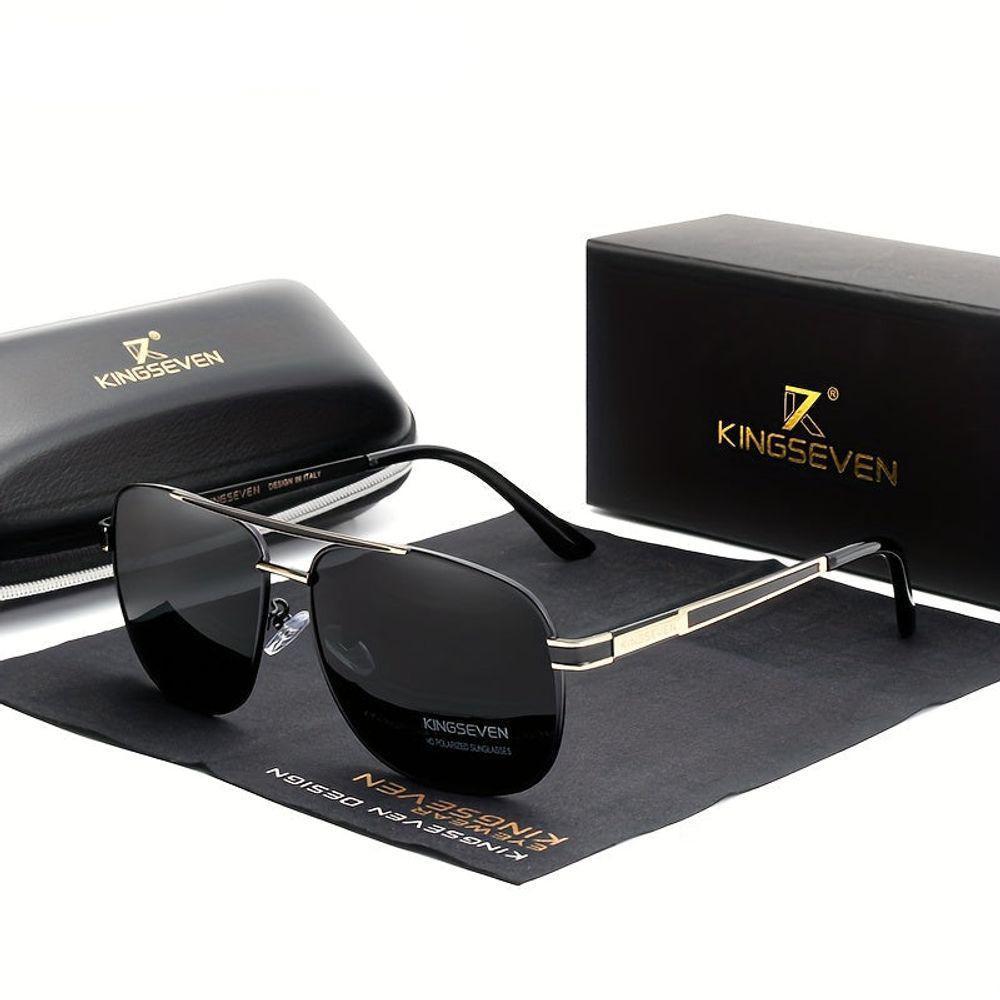 Óculos De Sol Polarizados Estilo Piloto Kingseven K738 Cinza Dourado - 1