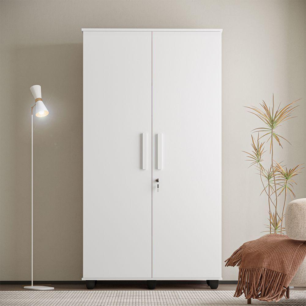 Guarda Roupa Solteiro Multiuso Sem Gaveta Reforçado Ouro Fechadura Com Chave Branco - 1