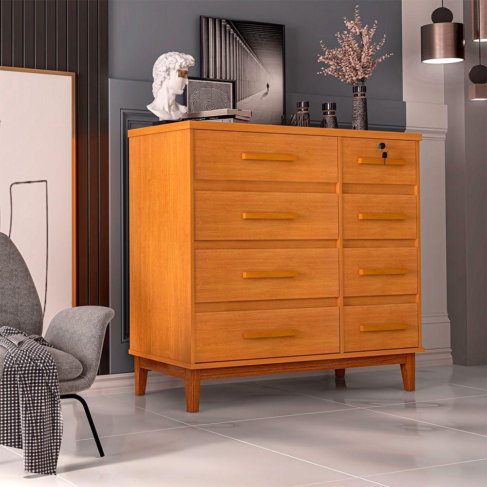 Cômoda Para Quarto Reforçada 8 Gavetas Detroit Nature - 1