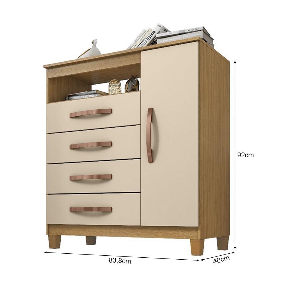 Cômoda Reforçada Miami 1 Porta E 4 Gavetas Carvalho Off White - 4