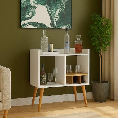 Aparador Moderno Com Adega Para Vinhos, Porta Taças E Mini Bar Branco