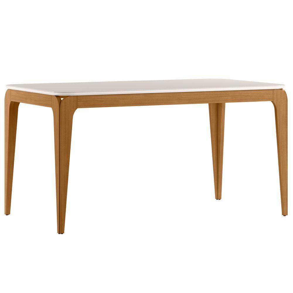 Mesa De Jantar Para 6 Lugares 1,60m Tampo Mdf Com Vidro Aurea Ypê/off White - New Ceval - 1