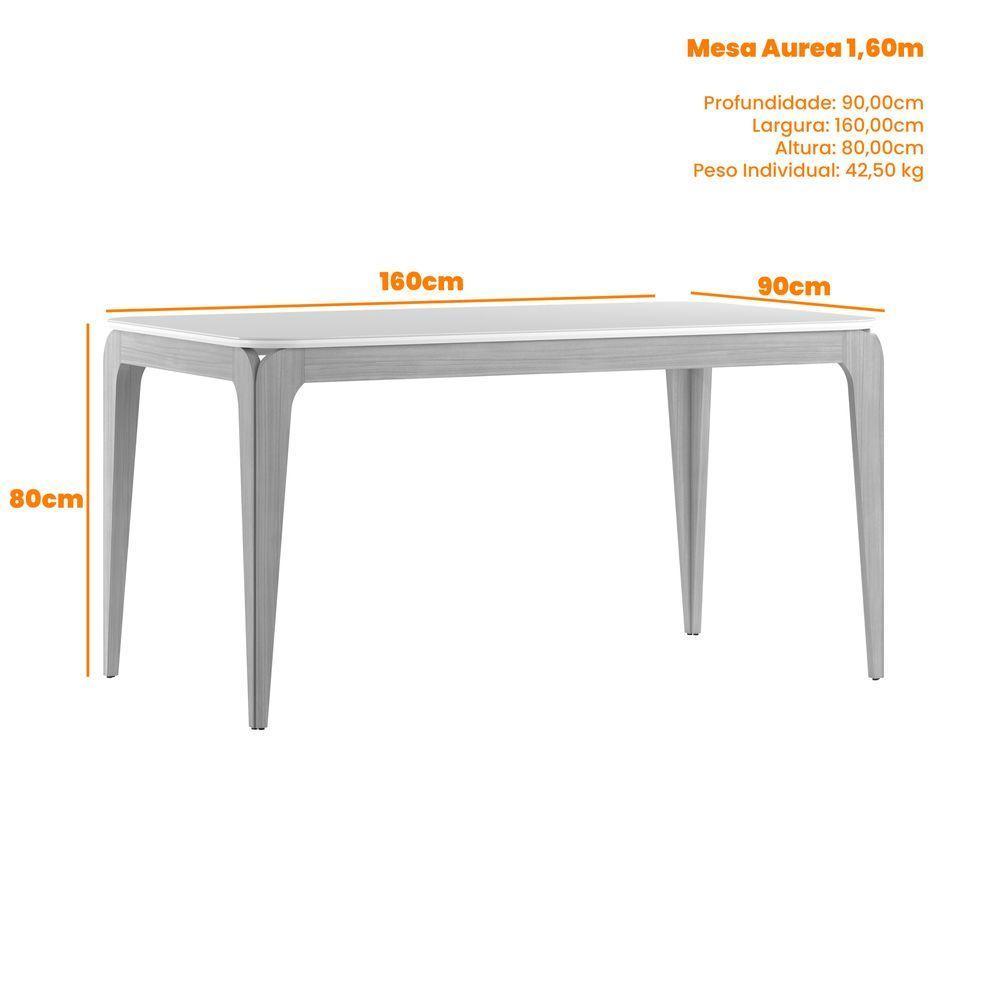 Mesa De Jantar Para 6 Lugares 1,60m Tampo Mdf Com Vidro Aurea Ypê/off White - New Ceval - 3