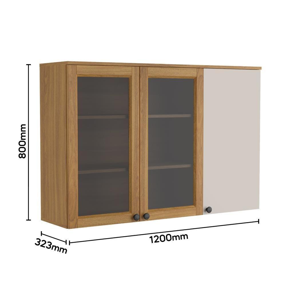 Armário Aéreo De Cozinha 120 Cm 3 Portas Serena Bertolini Lunar Grey/carvalho Xingu - 2