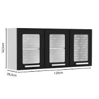 Armário Aéreo De Aço 3 Portas Vidro Preto Gourmet Bertolini Preto/branco - 2