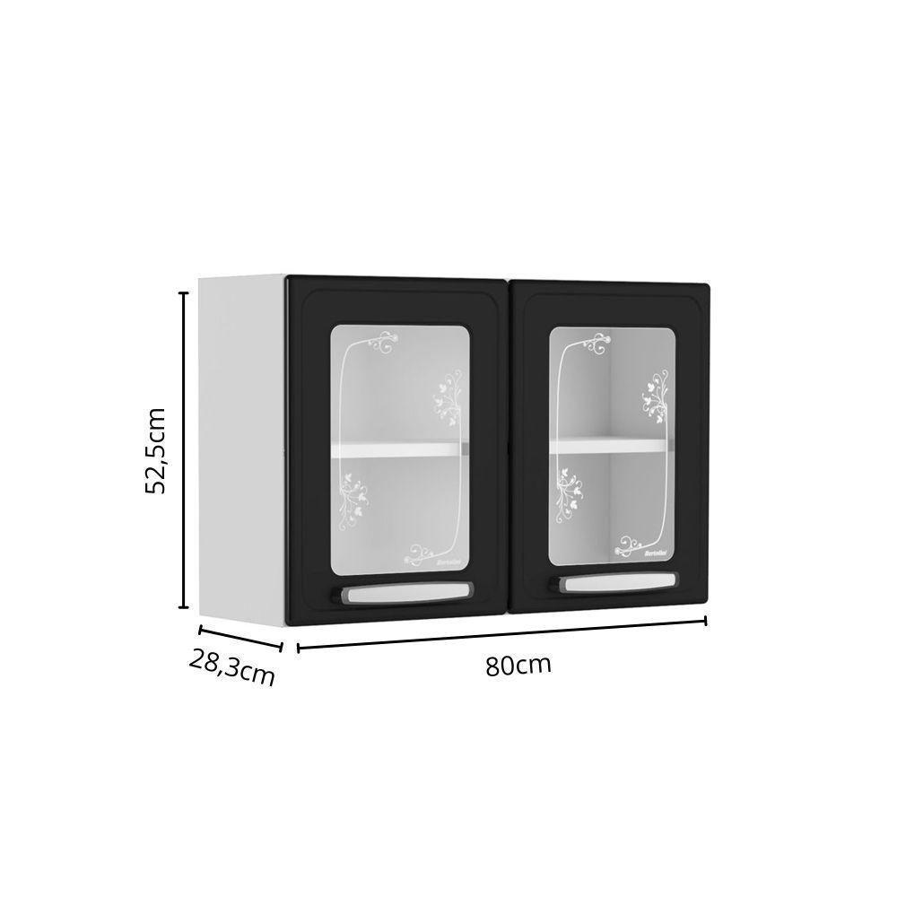 Armário Aéreo De Aço 2 Portas Vidro Preto Evidence Bertolini Preto/branco - 4