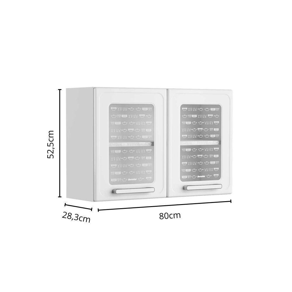 Armário Aéreo De Aço 2 Portas Vidro Branco Gourmet Bertolini Branco - 2