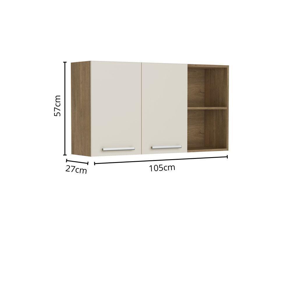 Armário Aéreo Com 3 Portas 2 Nichos Branco ártico Bertolini Branco/carvalho - 3