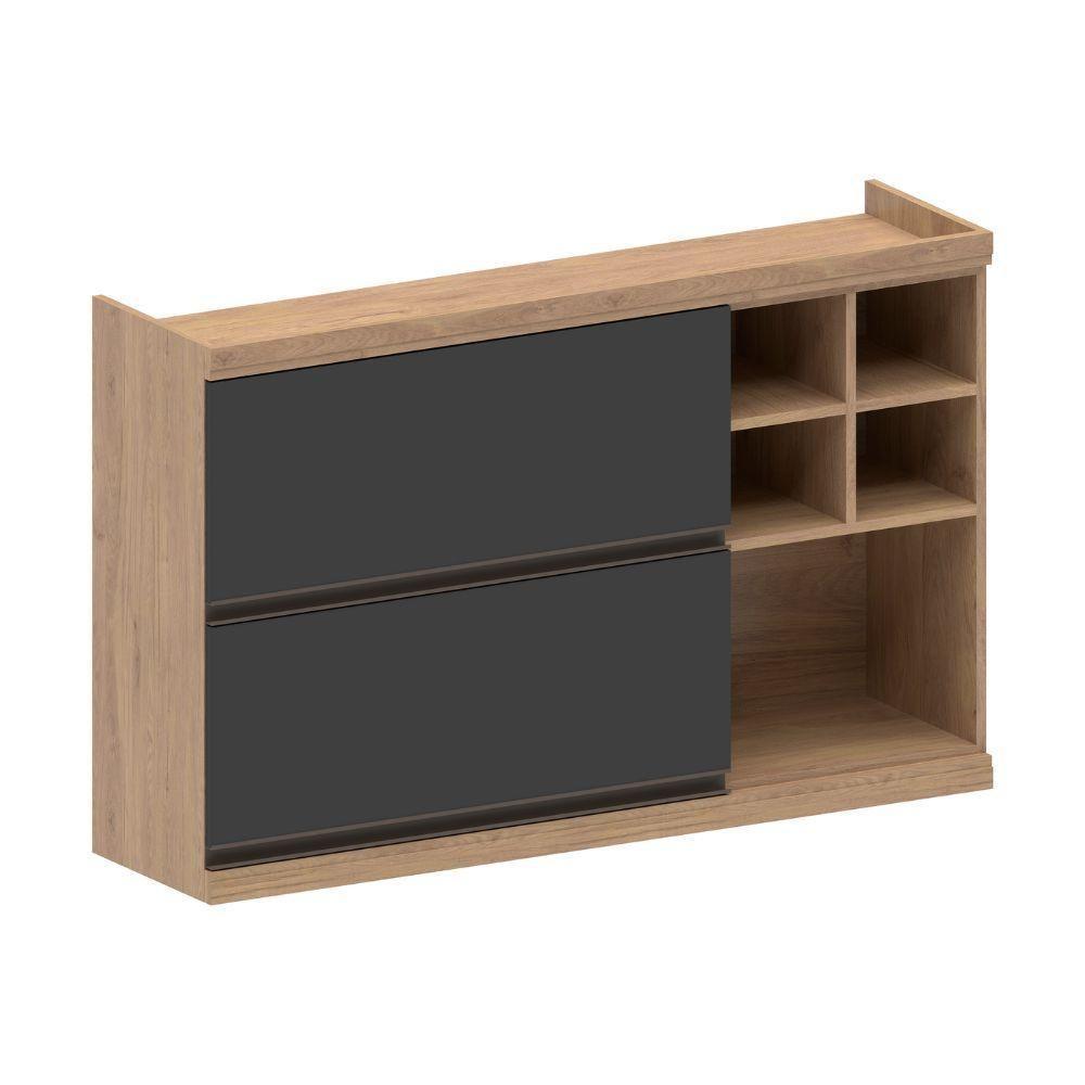 Armário Aéreo 2portas Basc 5nichos Grafite Moderna Bertolini Grafite/carvalho - 1