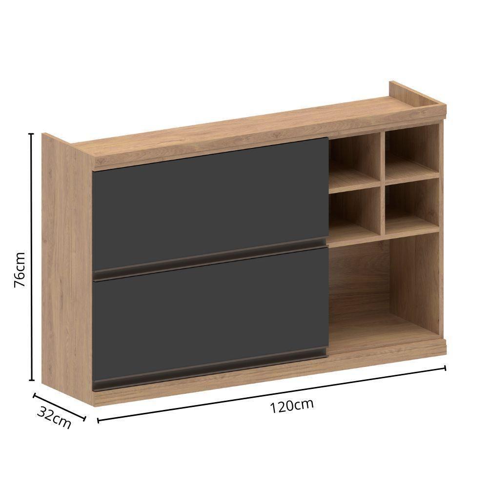 Armário Aéreo 2portas Basc 5nichos Grafite Moderna Bertolini Grafite/carvalho - 2