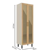 Cristaleira Com 2 Portas De Vidro Nogal Bossa Nova Bertolini Dourado/areia - 2