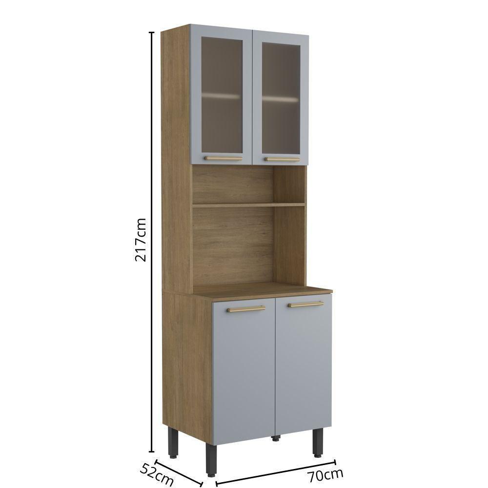 Cozinha Compacta 4 Portas 2 De Vidro Grey Sky Axé Bertolini Cinza/carvalho - 2