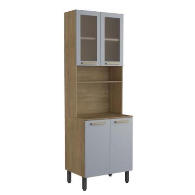 Cozinha Compacta 4 Portas 2 De Vidro Grey Sky Axé Bertolini Cinza/carvalho