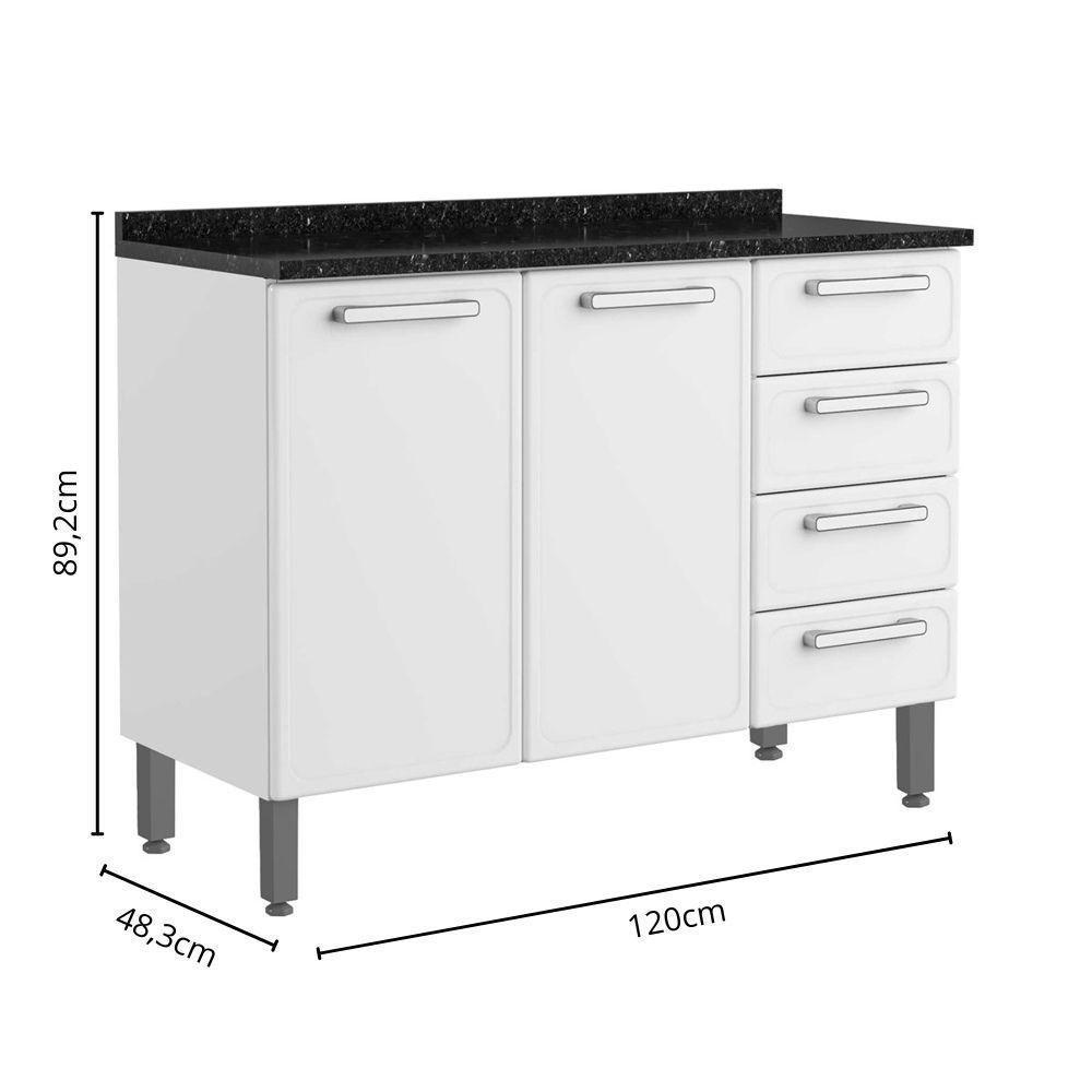 Balcão De Aço Com Tampo 3 Portas 4 Gavetas Branco Bertolini Branco - 2