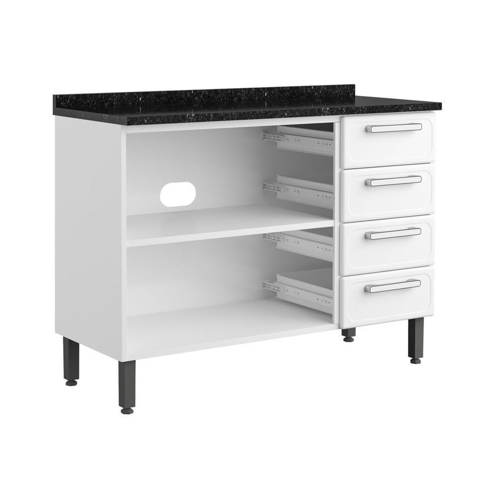 Balcão De Aço Com Tampo 3 Portas 4 Gavetas Branco Bertolini Branco - 3