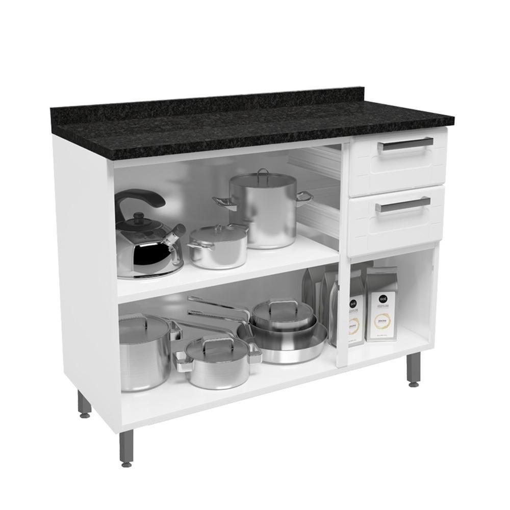 Balcão De Aço Com Tampo 3 Portas 2 Gavetas Branco Bertolini Branco - 3