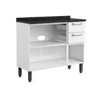 Balcão De Aço Com Tampo 3 Portas 2 Gavetas Branco Bertolini Branco