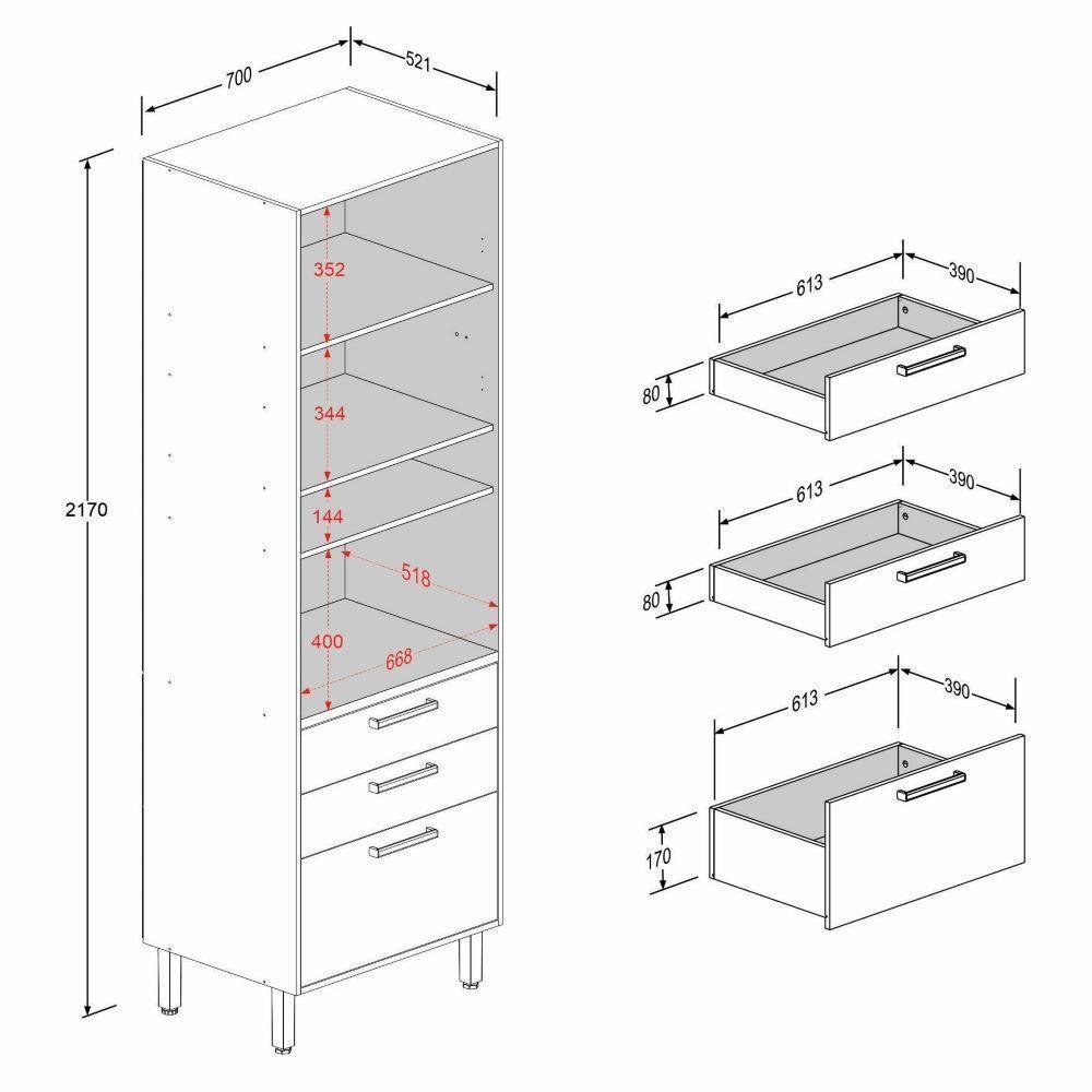 Armário Paneleiro 3 Portas 2gavetas E Nichos Nogal Bertolini Dourado/areia - 6