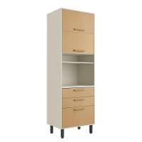 Armário Paneleiro 3 Portas 2gavetas E Nichos Nogal Bertolini Dourado/areia - 1