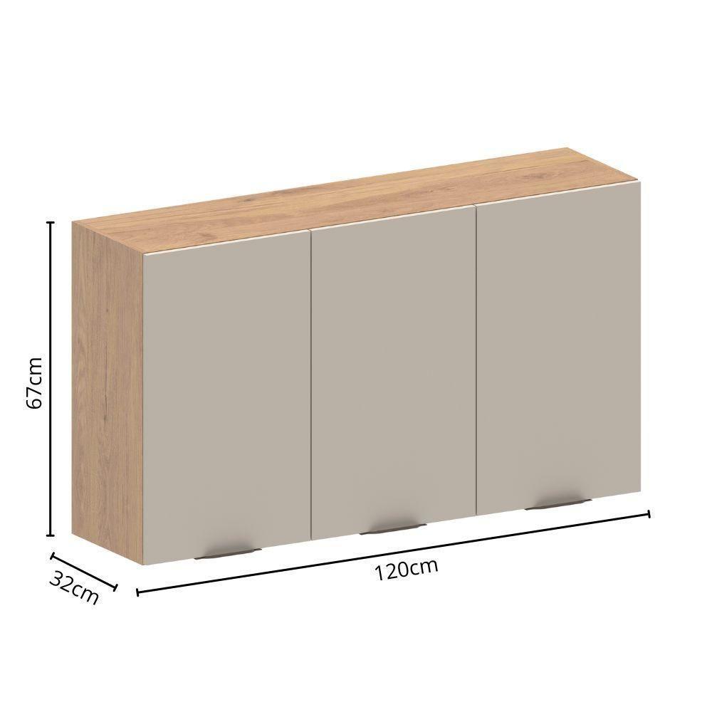 Armário Aéreo De Madeira 3 Portas Areia Urbana Bertolini Areia/carvalho - 2