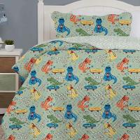 Kit Cobre Leito Solteiro Infantil + Porta Travesseiro Dinos - 2