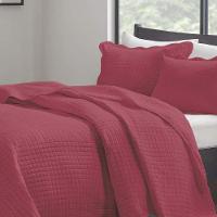 Kit Cobre Leito Queen Milão Liso + 2 Porta Travesseiros Geometrico Vermelho - 2