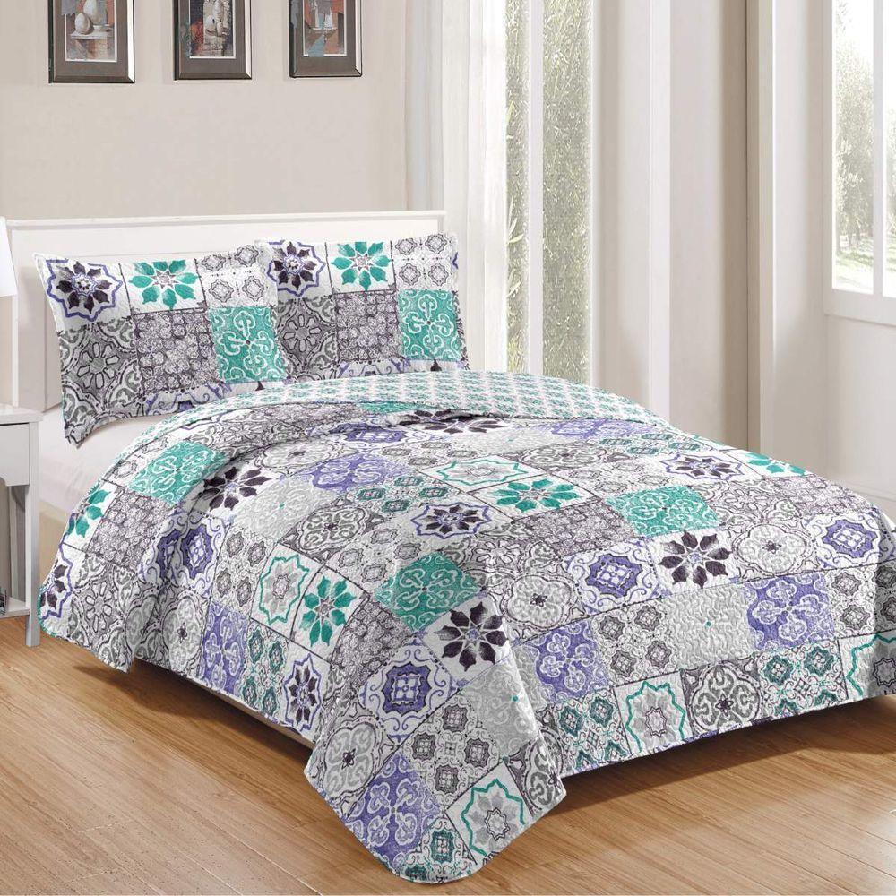 Kit Cobre Leito Casal + 2 Porta-travesseiros Patchwork Napoli - 7 - 1