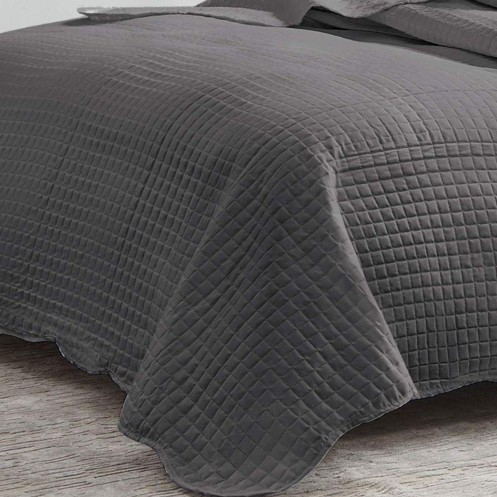 Kit Cobre Leito King Milão Liso + 2 Porta Travesseiros Geometrico Chumbo - 3