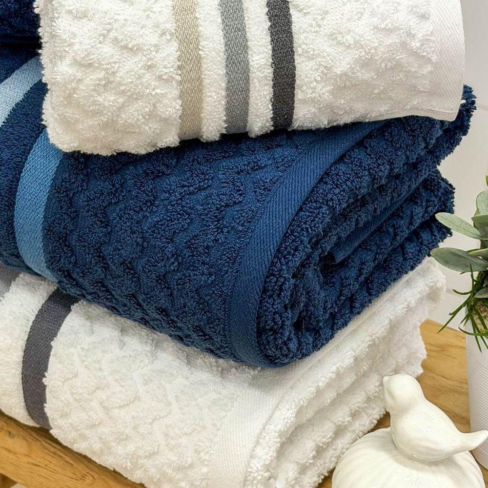 Jogo De Toalha Banhão Trento 4 Peças 100% Algodão Branco-azul Marinho - 3