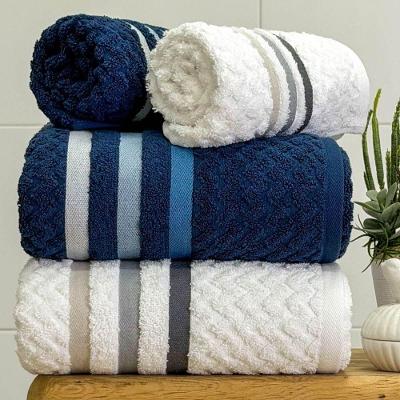 Jogo De Toalha Banhão Trento 4 Peças 100% Algodão Branco-azul Marinho