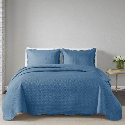 Kit Cobre Leito Queen Milão Liso + 2 Porta Travesseiros Poa Azul