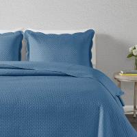 Kit Cobre Leito Queen Milão Liso + 2 Porta Travesseiros Poa Azul - 2