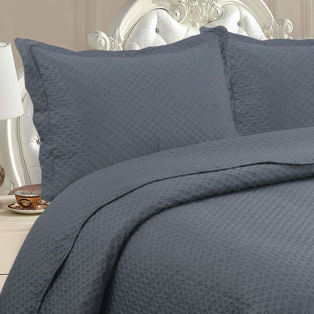 Kit Cobre Leito Queen Classic Liso Ultrasonic + 2 Porta-travesseiros Poa Chumbo - 2