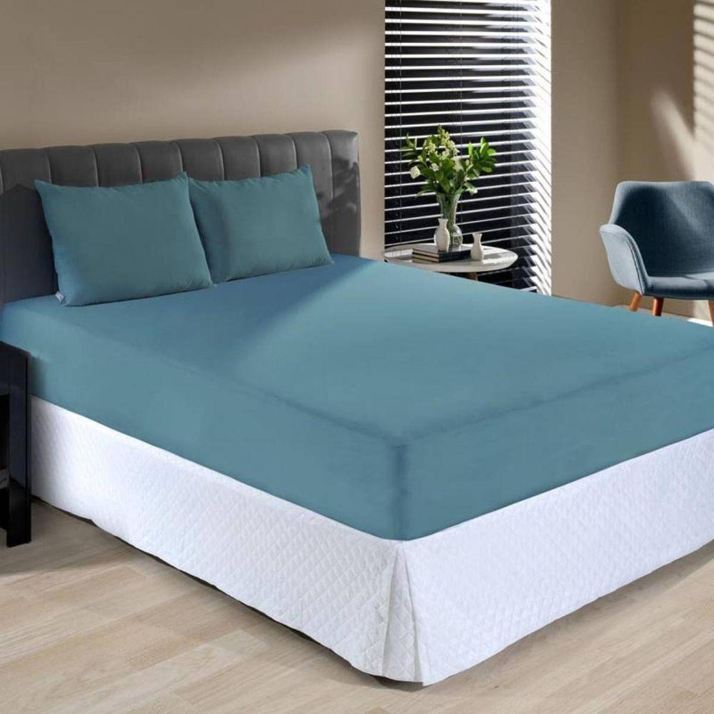 Jogo De Cama Casal Malha Liso 100% Algodão 3 Peças Verde Retro - 1