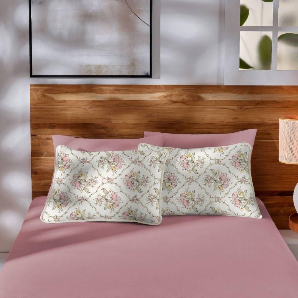 Jogo De Cama Malha Casal Estampado Vivaldi 100% Algodão 03 Peças Lisse Rose - 1