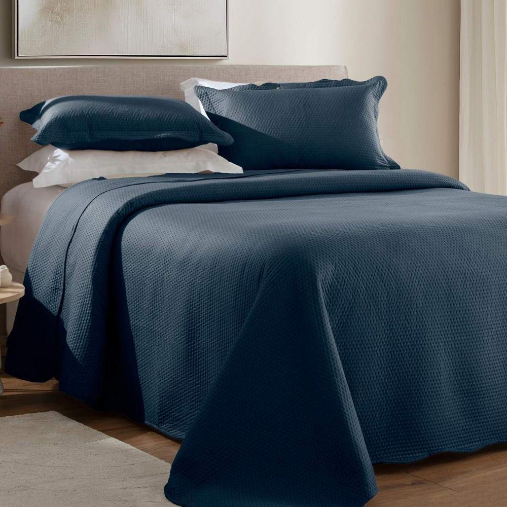 Kit Cobre Leito Queen Dots + 2 Porta Travesseiros Marinho - 1