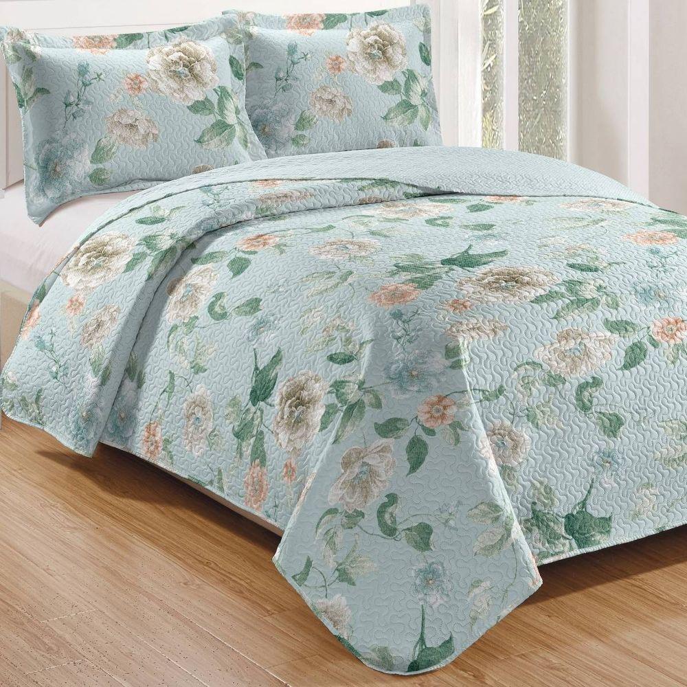 Kit Cobre Leito Solteiro + 1 Porta-travesseiro Patchwork Jasmine - Blue - 1