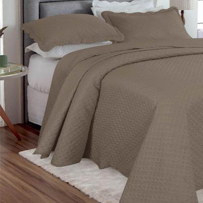 Kit Cobre Leito Queen Classic Liso Ultrasonic + 2 Porta-travesseiros Poa Marrom