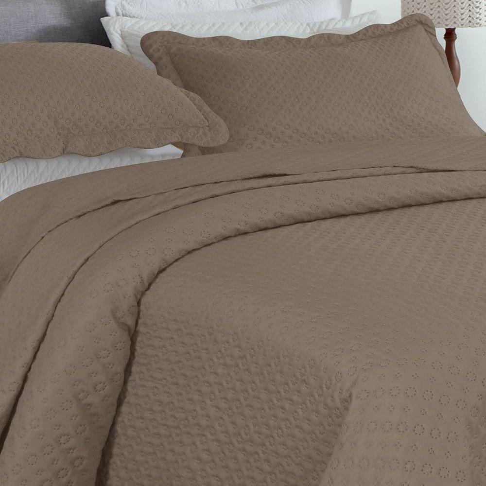 Kit Cobre Leito Casal Classic Liso Ultrasonic + 2 Porta-travesseiros Poa Marrom - 2