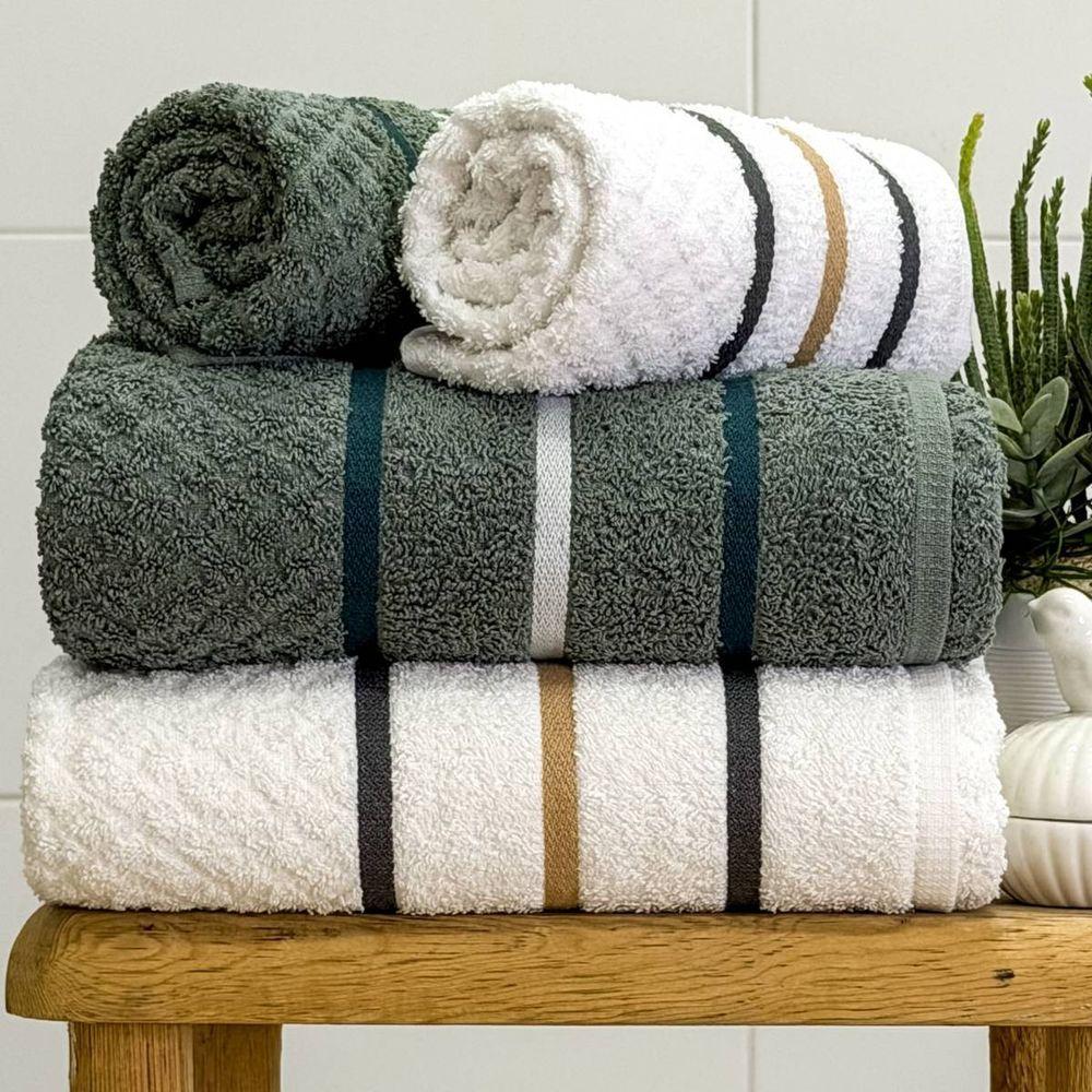 Jogo De Toalha Banhão Verona 4 Peças 100% Algodão Fio Penteado Branco-verde - 1