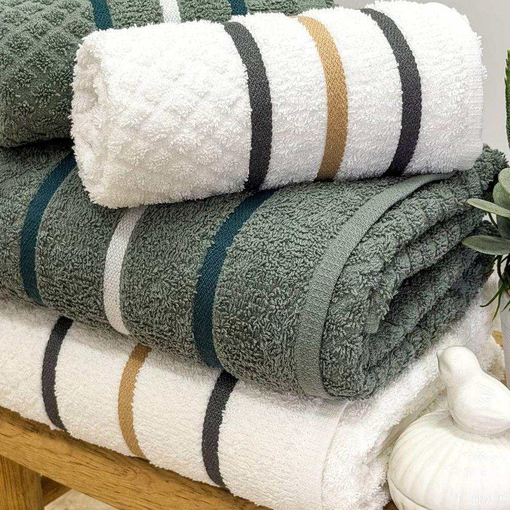 Jogo De Toalha Banhão Verona 4 Peças 100% Algodão Fio Penteado Branco-verde - 3