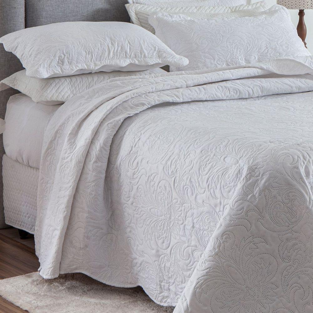 Kit Cobre Leito Solteiro Classic Liso Ultrasonic + 1 Porta-travesseiro Floral Branco - 2