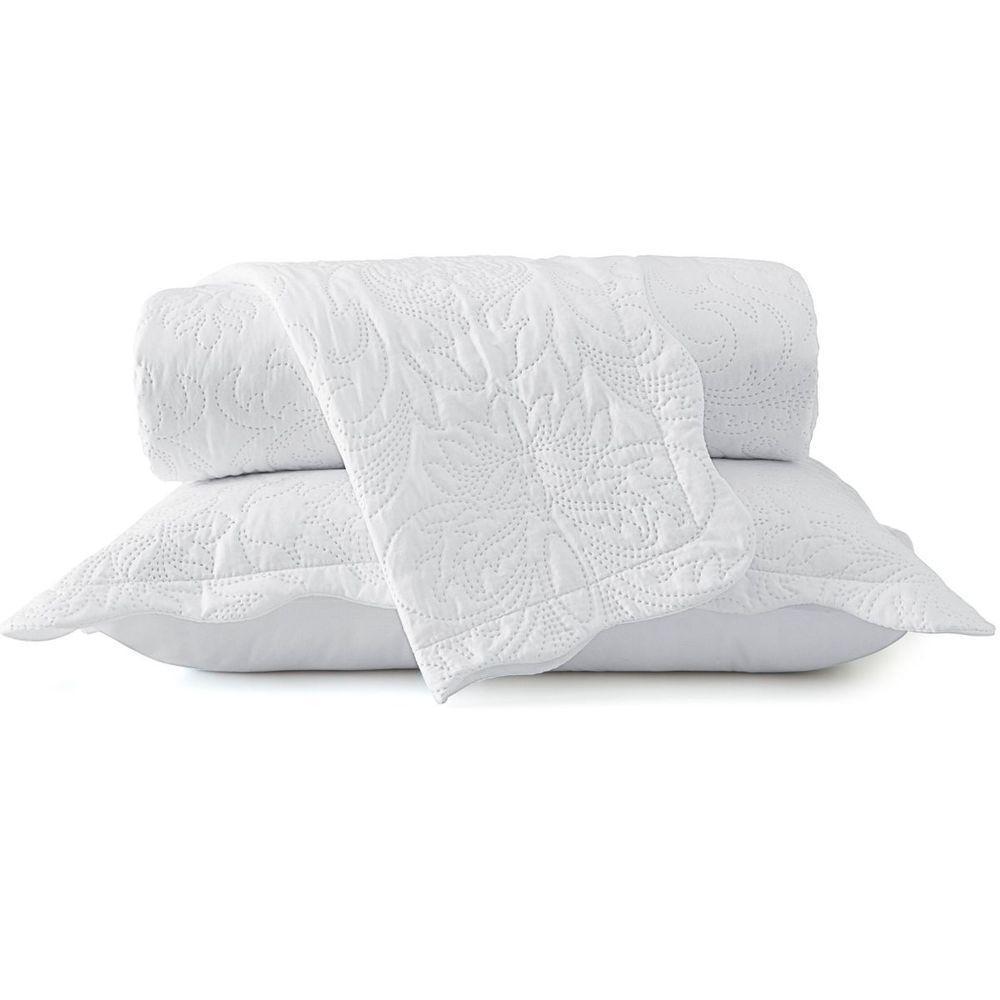 Kit Cobre Leito Solteiro Classic Liso Ultrasonic + 1 Porta-travesseiro Floral Branco - 6