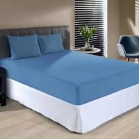 Jogo De Cama Solteiro Malha Liso 100% Algodão 2 Peças Anil - 1