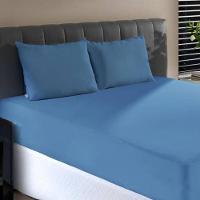 Jogo De Cama Solteiro Malha Liso 100% Algodão 2 Peças Anil - 2