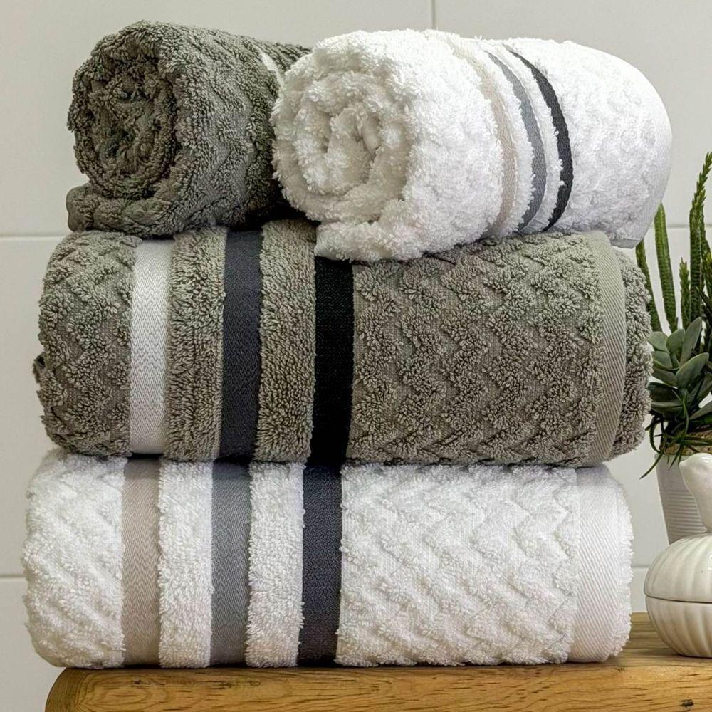 Jogo De Toalha Banhão Trento 4 Peças 100% Algodão Branco-cinza - 1