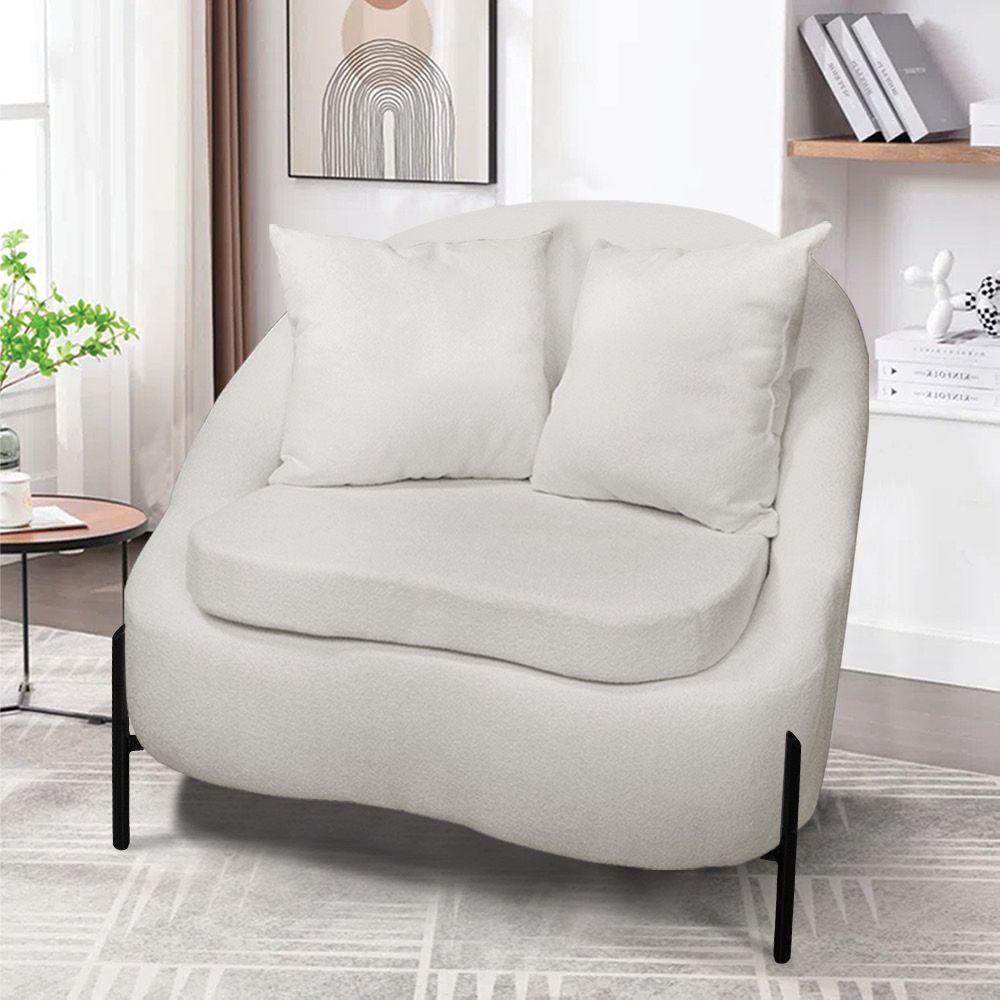 Poltrona Decorativa Orgânica Pé De Metal Preto Kit 2 Zaya Bouclê C05 - D'rossi Off White - 2